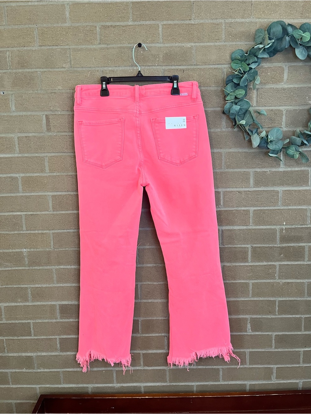 Neon Pink Distressed Cropped Women's Jeans - Picture 4 of 4